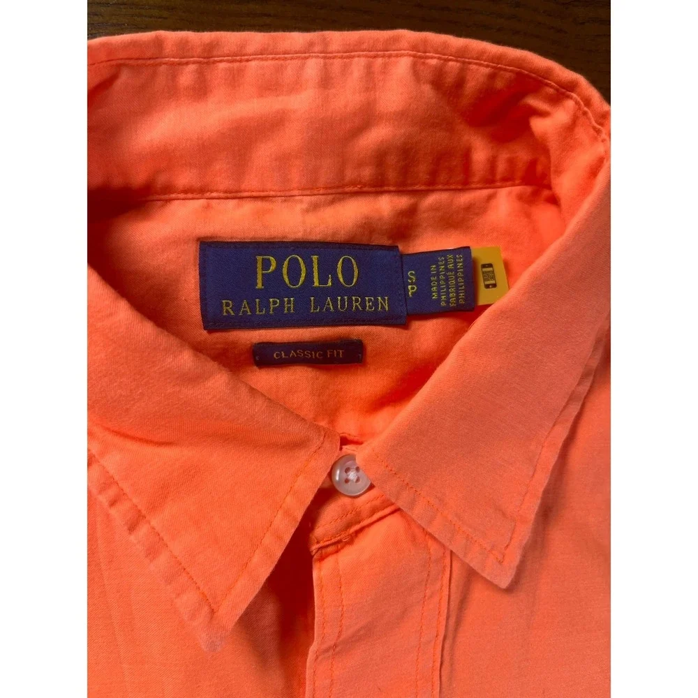 Polo Ralph Lauren Small Orange Classic Button Up Short Sleeve Men's Shirt EUC